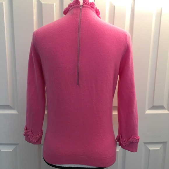 Cashmere bow lace high neck Victorian Barbie pink sweater - Picture 7 of 8